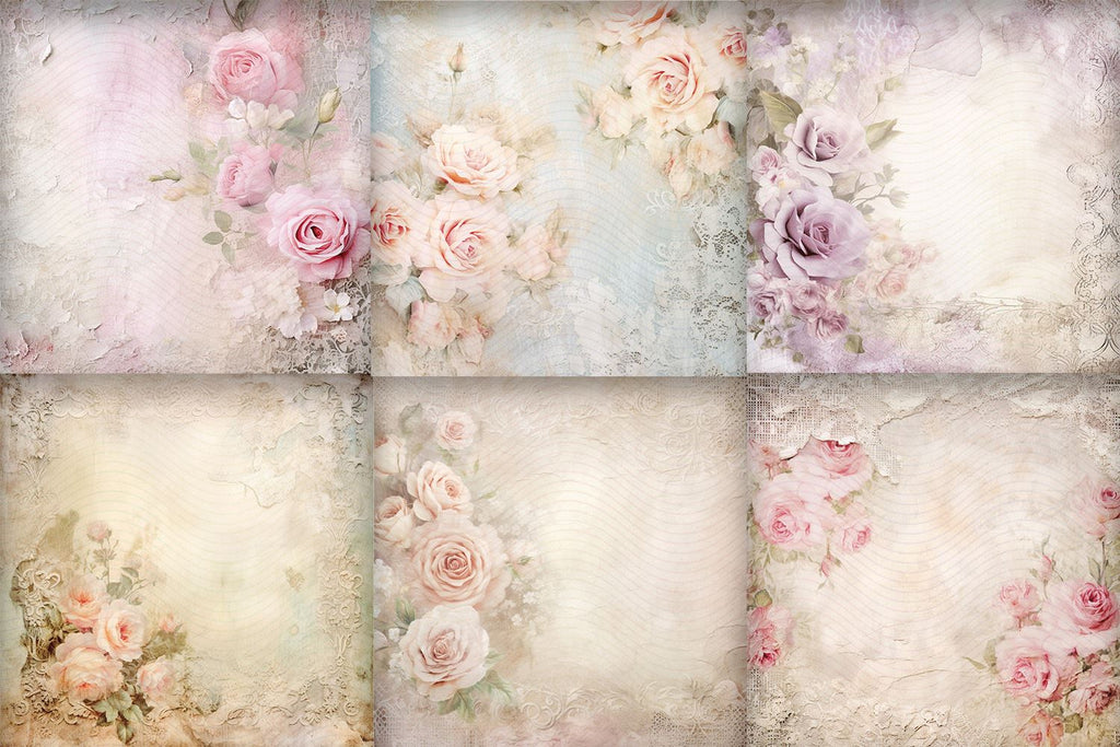 Shabby Rose Scrapbook Papers, Floral Junk Journal Background - So Fontsy