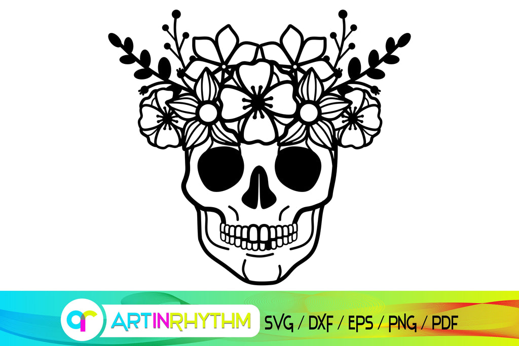 Skull Svg, Floral, Flower Svg - So Fontsy