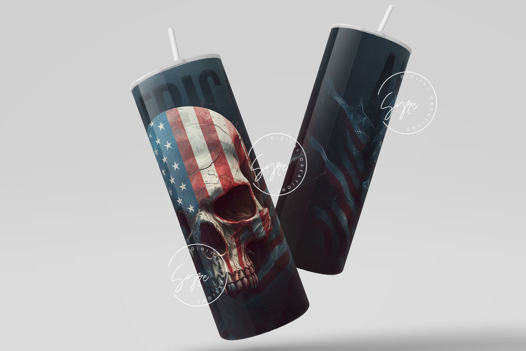 Junior's Design By Humans July 4th American Flag Bull Horns Skull