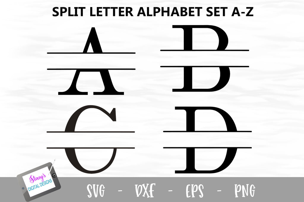 Split Monogram SVG Initial Stickers in 4 Multi-colors A to Z 