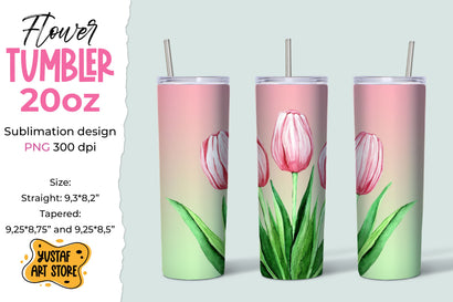 Spring tumbler sublimation design. Watercolor Tulips bouquet Sublimation Yustaf Art Store 