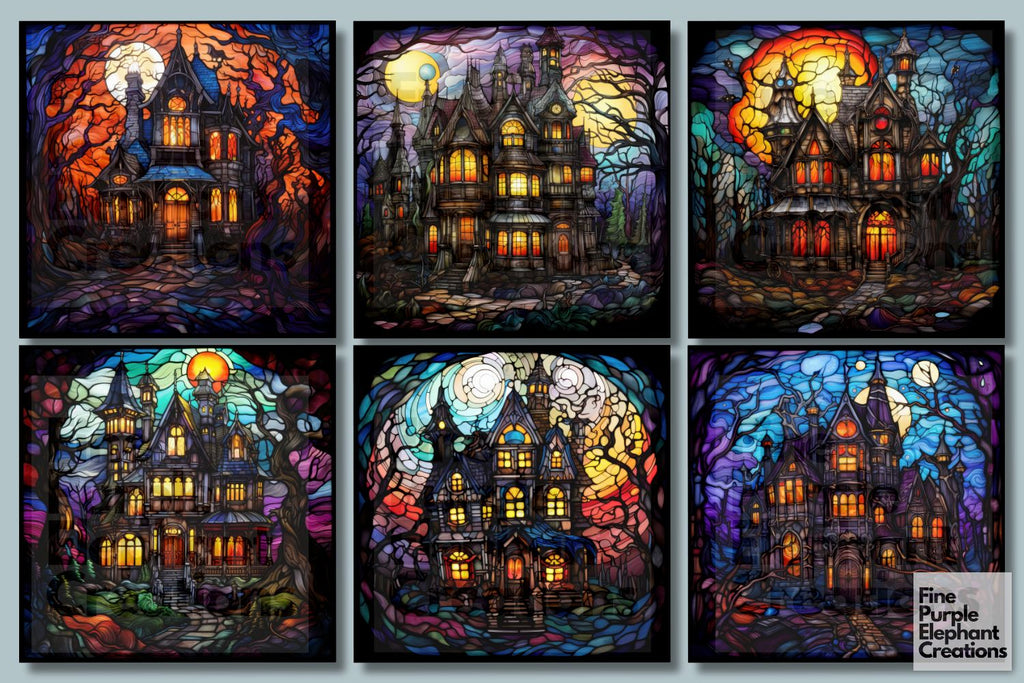 Stained Glass Haunted House  Halloween Sublimation - So Fontsy
