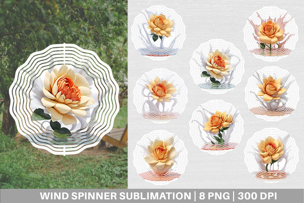 Wind Spinner 3D Yellow Flower with Water Splash - So Fontsy