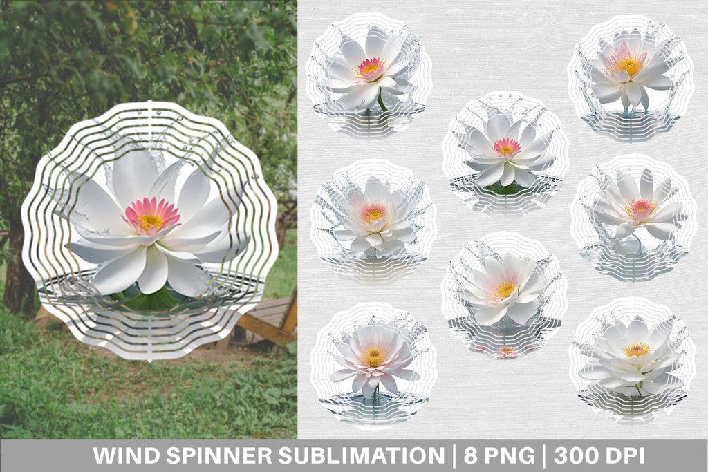 Wind Spinner 3D White Flowers Splash Water - So Fontsy
