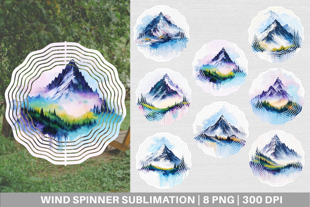 Wind Spinner Watercolor Mountain Painting - So Fontsy
