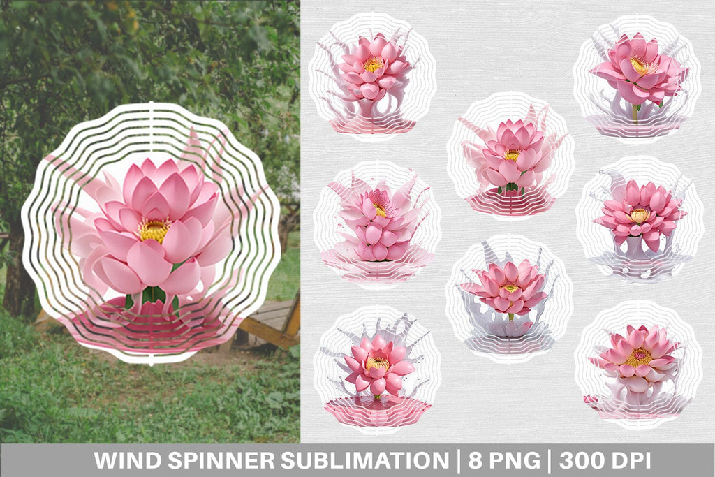 Wind Spinner 3D Pink Flowers Splash Water - So Fontsy