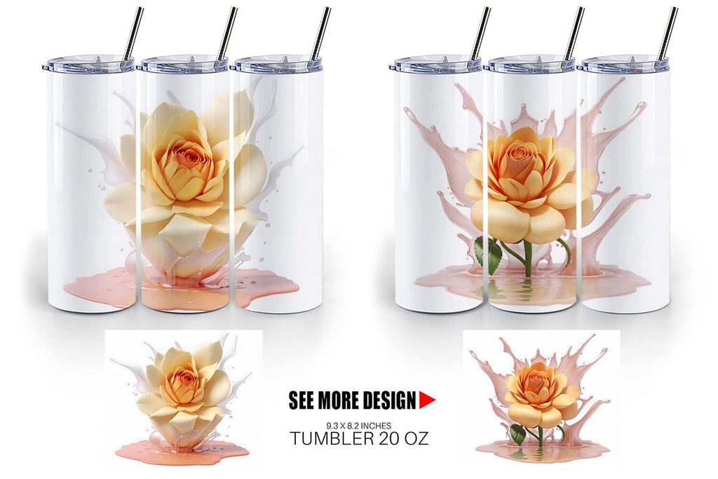 Tumbler Wraps 3D Yellow Flower with Water Splash - So Fontsy