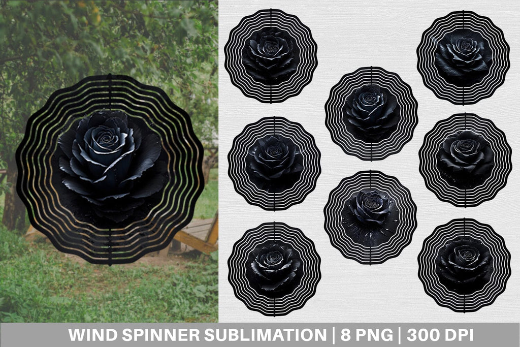 Wind Spinner Splash Arts Black Rose Flower - So Fontsy