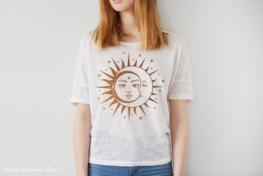 Sun and Moon Shirt, Celestial Cat, Boho Gifts for Women, Mystical