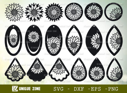Sunflower Earrings Bundle Svg | Sunflower Jewelry Svg | Boho Sunflower Earrings Svg | SVG Unique Zone 