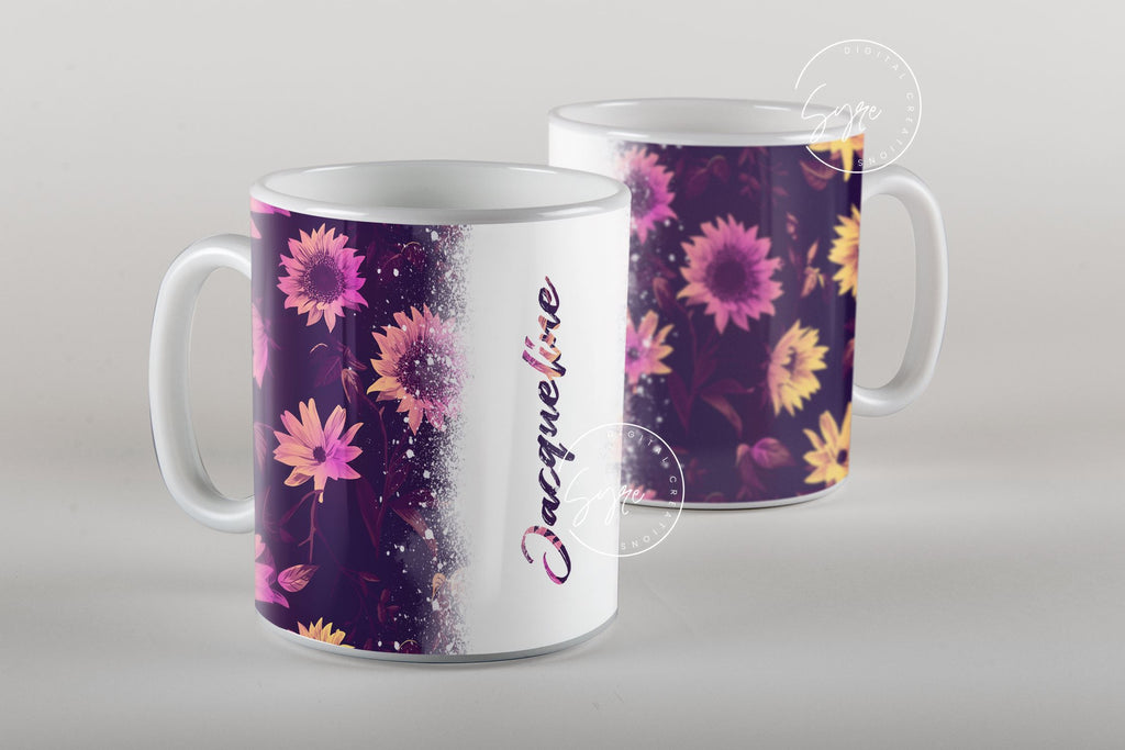Sunflower Mug Wrap, Add Your Name Mug Design, Flower Sublimation Wrap, 11 & 15  Oz Mug Cricut Press Sublimation Wrap, Mug Gift Idea, mug png - So Fontsy