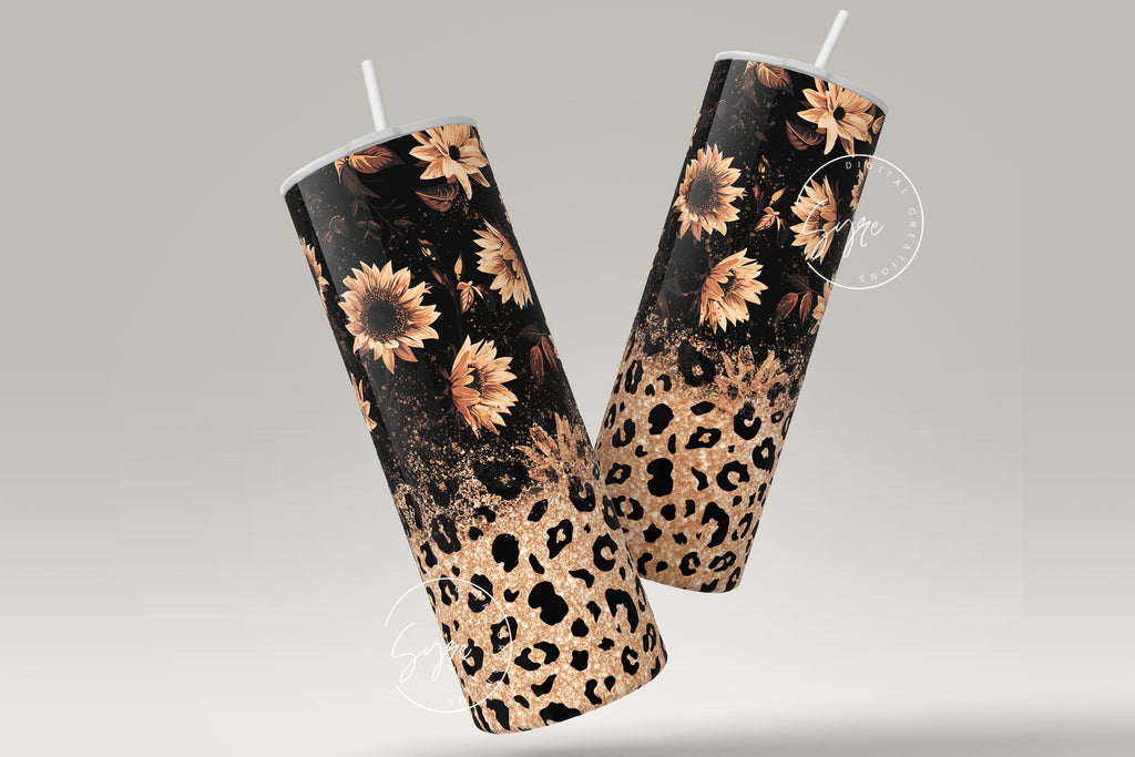 Sunflowers Sublimation Tumbler Designs, Glitter Leopard 20oz Skinny Tumbler  Wrap Template - PNG Digital Download - So Fontsy