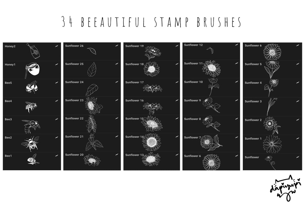 Sunflower Procreate Stamp Brushes - So Fontsy