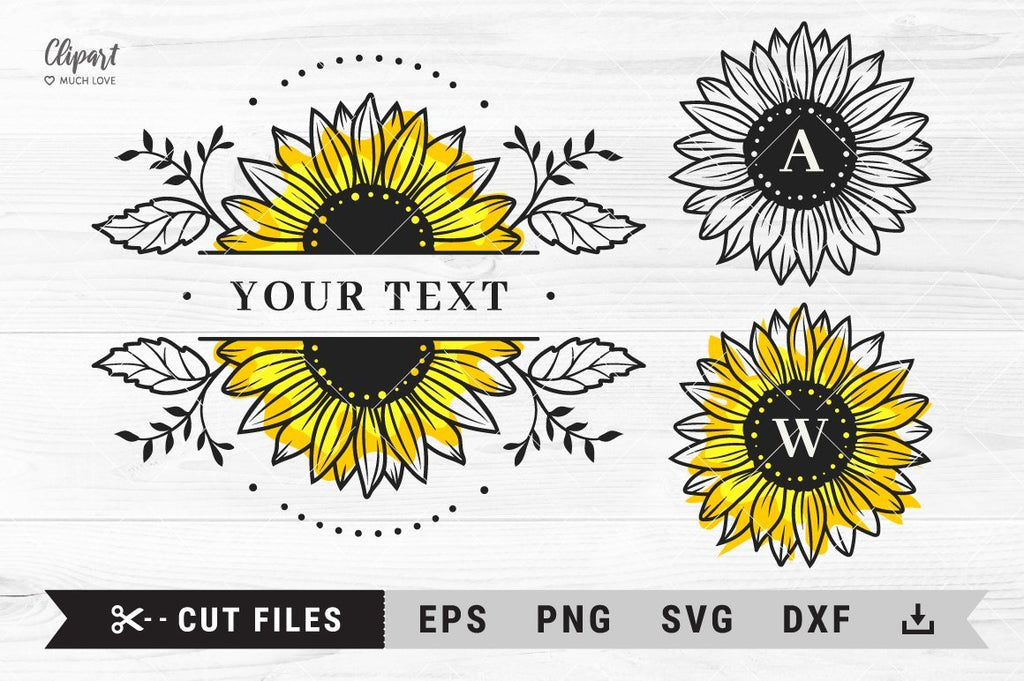 Sunflower Line Monogram SVG  Sunflower Split Monogram PNG