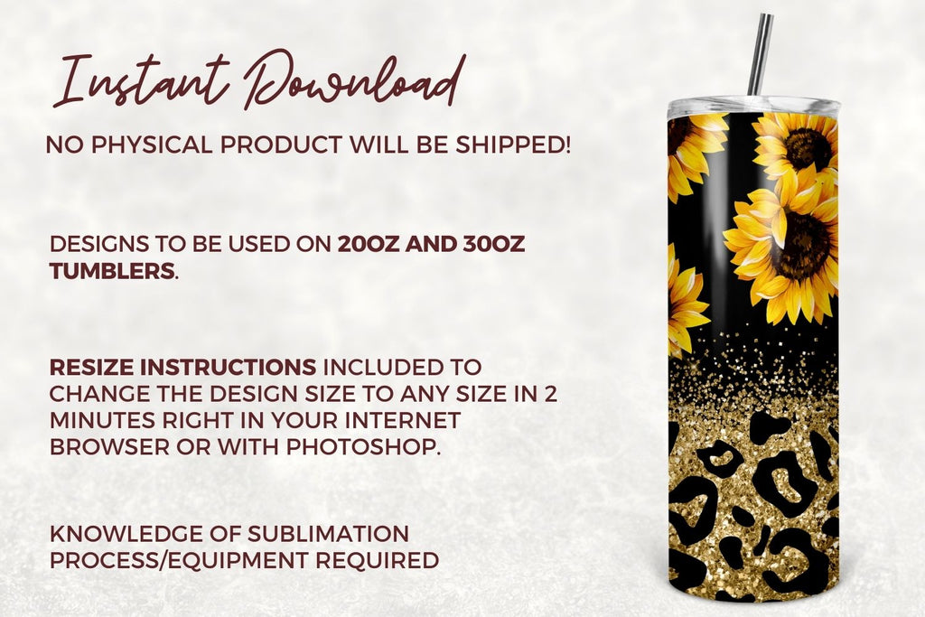Sunflowers Sublimation Tumbler Designs, Glitter Leopard 20oz Skinny Tumbler  Wrap Template - PNG Digital Download - So Fontsy