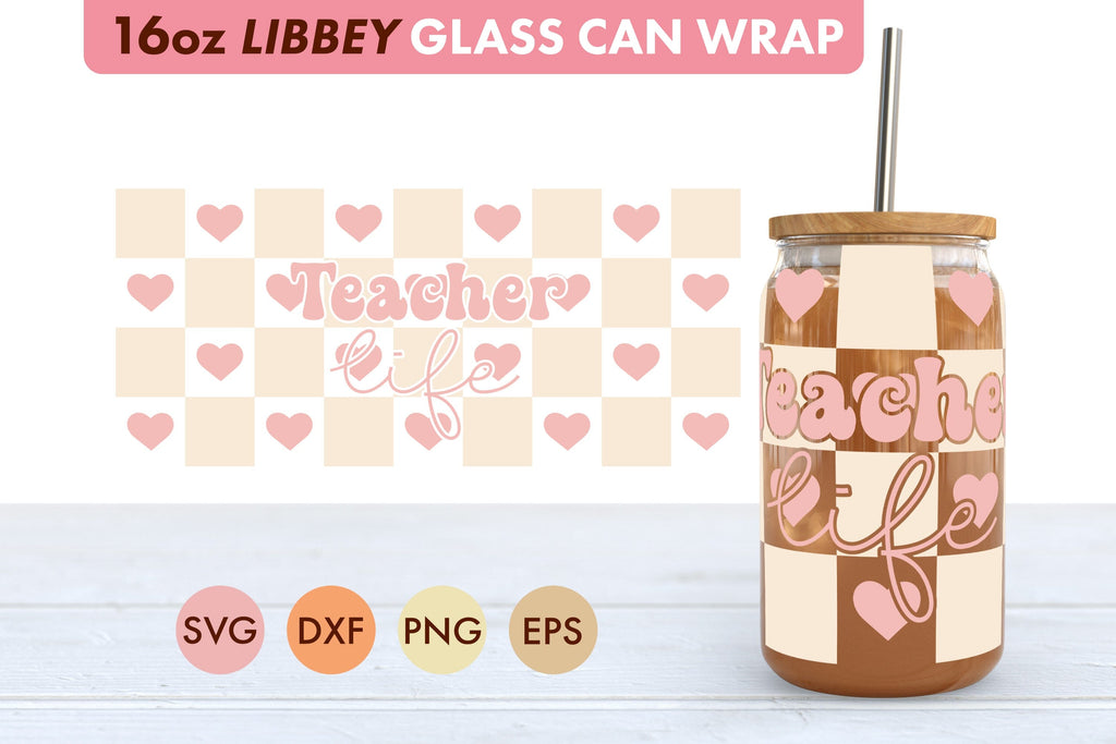 Teacher SVG Bundle 16 oz Libbey Glass Can Wrap PNG - So Fontsy