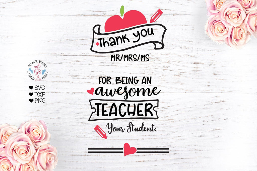 Teacher's Thank You Appreciation Cut File - So Fontsy