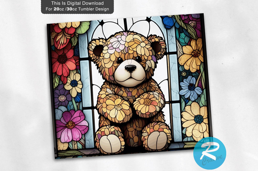 Teddy Bear Stained Glass 20 oz / 30 oz Tumbler PNG - So Fontsy