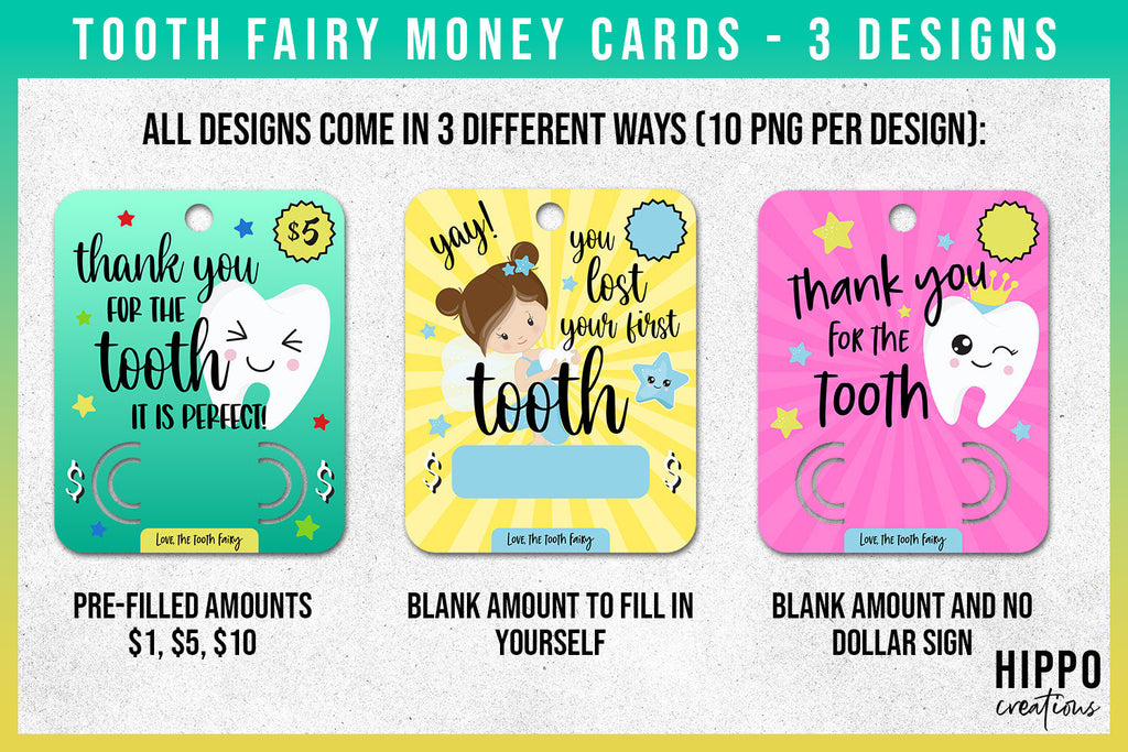 Tooth Fairy Money Card  Set of 3 Printable Money Cards - So Fontsy