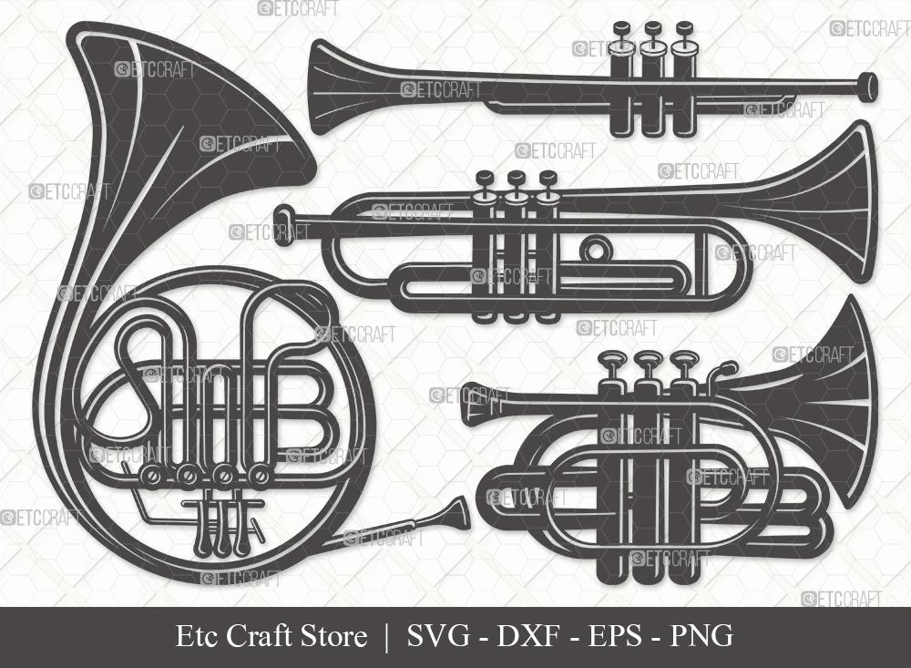 Trumpet Silhouette SVG Cut File | Horn Trumpet Svg | French Horn Svg ...