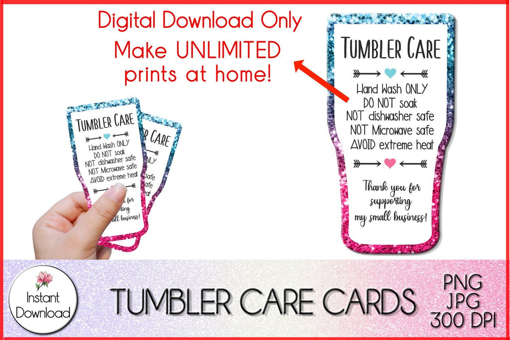 Skinny cup care instruction cards. Tumbler care card SVG sticker - So Fontsy