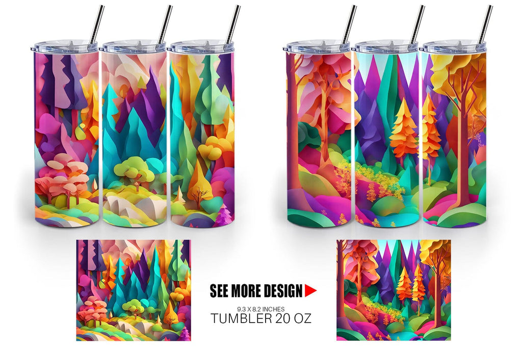 Tumbler design 3D paper art forest landscape | Tumbler Sublimation ...