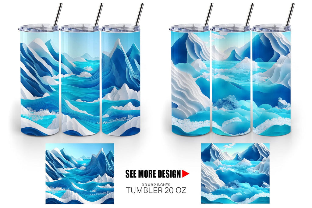 3D Tumbler Paper Art Ocean Landscape | Tumbler Sublimation Designs - So ...