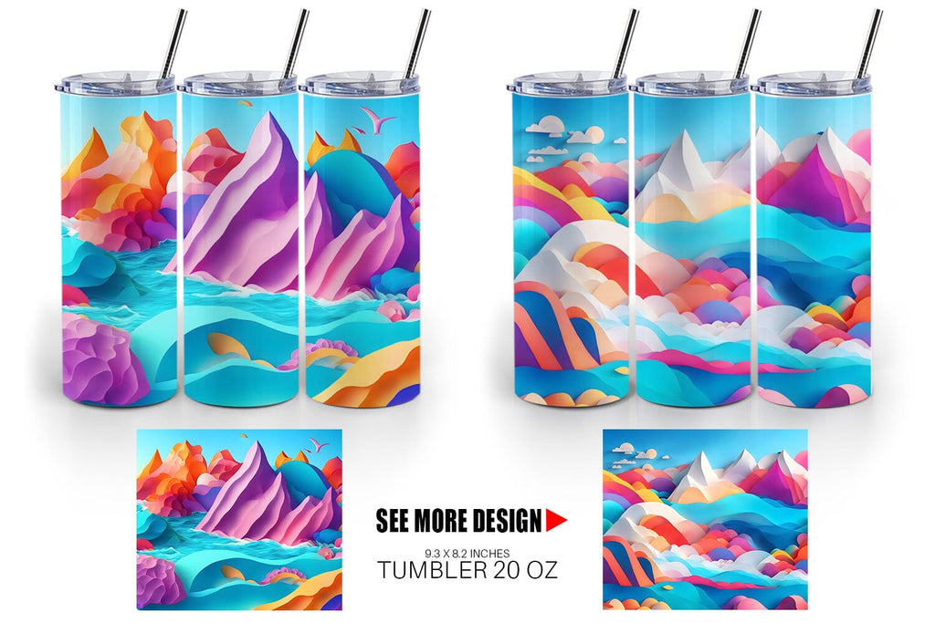 Tumbler design 3D paper art ocean landscape | Tumbler Sublimation ...