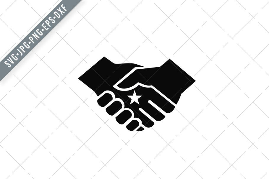 Two Hands in Business Handshake with Star in the Center Retro Style Bl ...