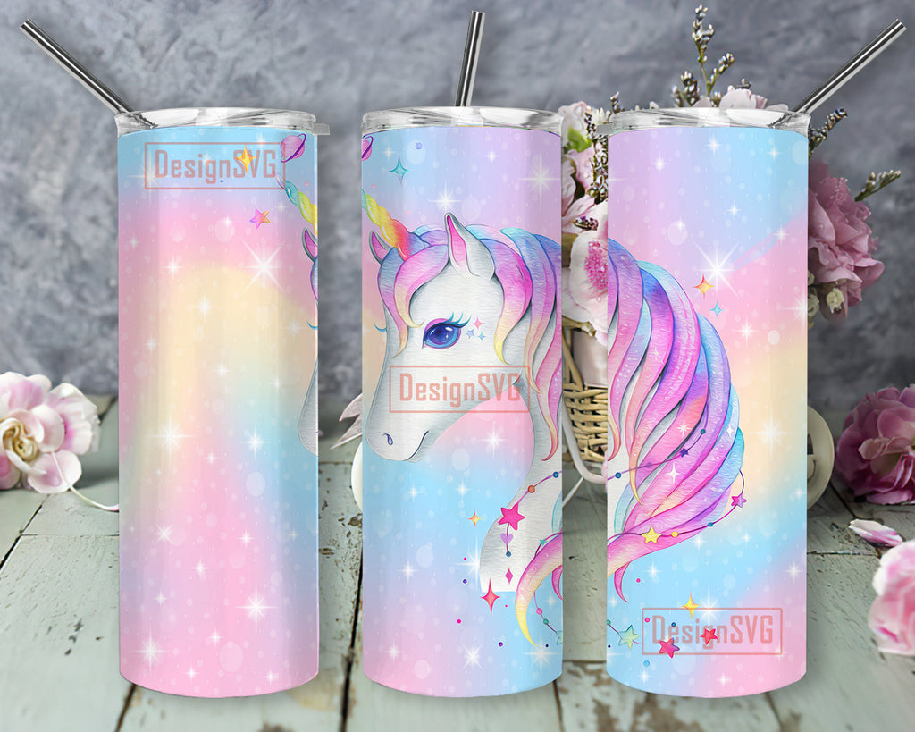 Unicorn Personalized Tumbler with Name and Silver Ombre Background, 15 oz Tumbler for Girls, Birthday Girl & Birthday Squad from BluChi