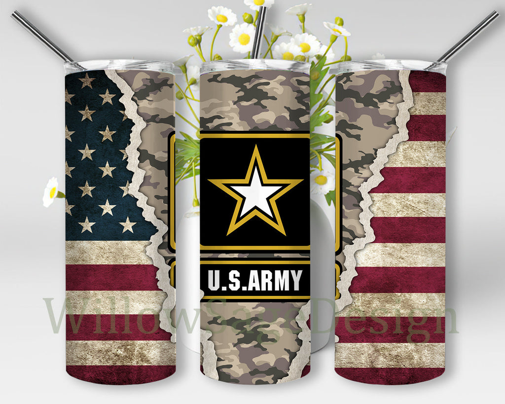 Us Army Tumbler Png Camo Military 20oz Skinny Tumbler American Flag