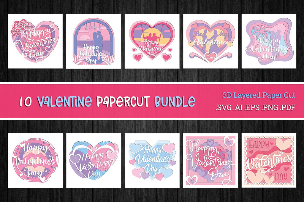 Valentine 3D Layered Paper Cut SVG BUNDLE - So Fontsy