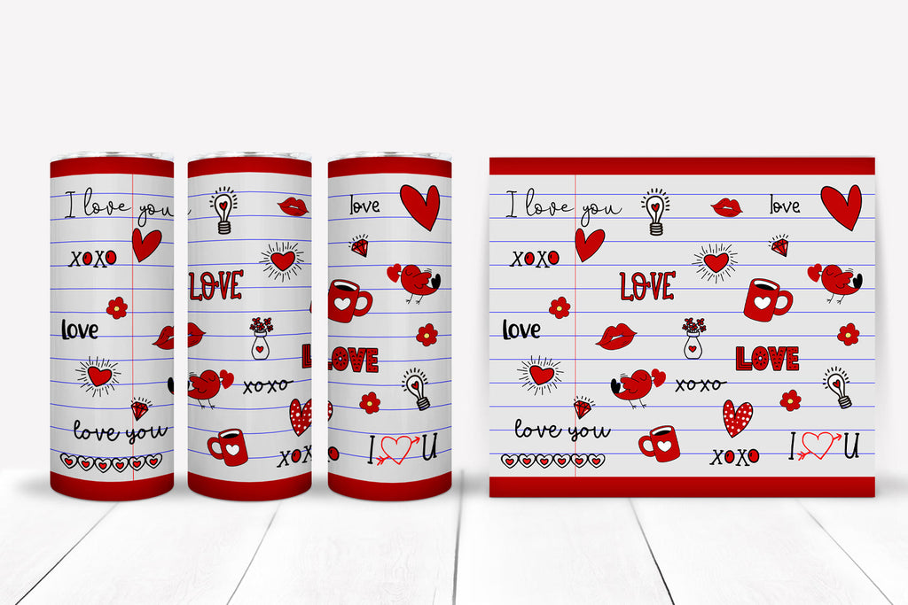 Valentine Doodle Tumbler Sublimation I Valentine Tumbler PNG - So