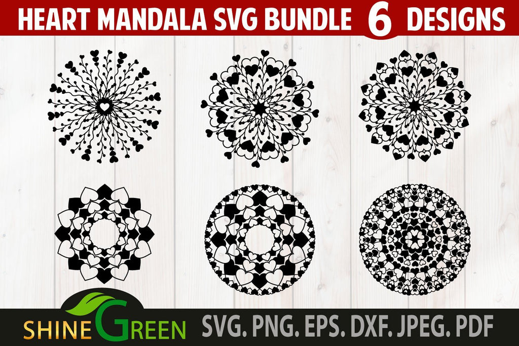 Valentine Mandala SVG Bundle - Floral Heart Mandala Bundle - So Fontsy