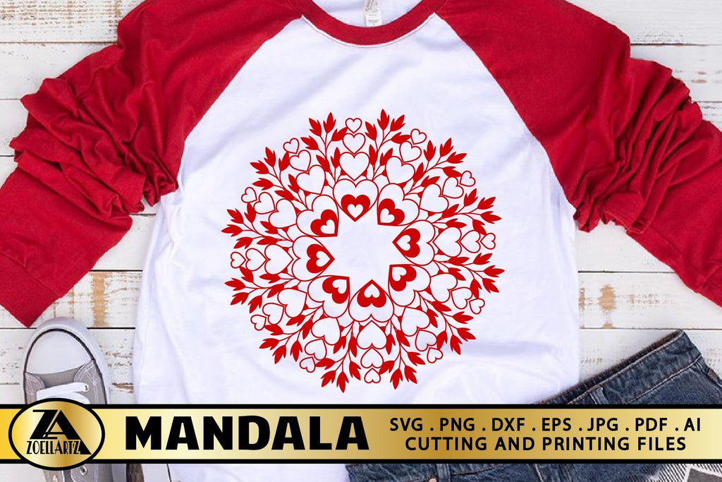 Valentine Mandala SVG Floral Mandala with Heart SVG Cut File - So Fontsy
