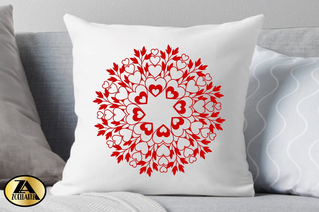 Valentine Mandala SVG Floral Mandala with Heart SVG Cut File - So Fontsy