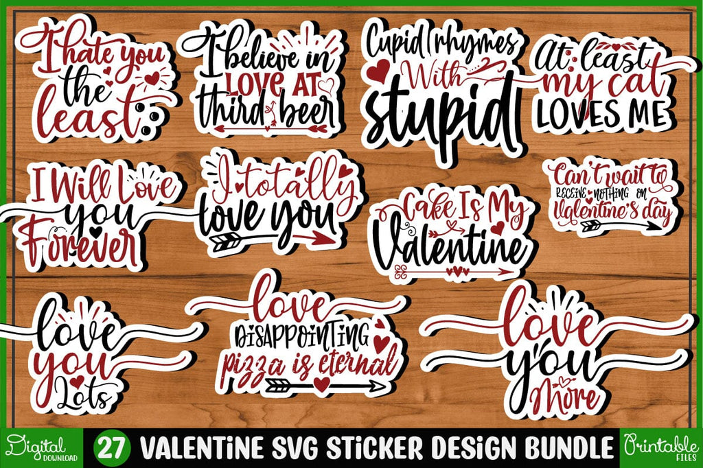 Valentine's Day Sticker Design Bundle, Valentines Sublimation