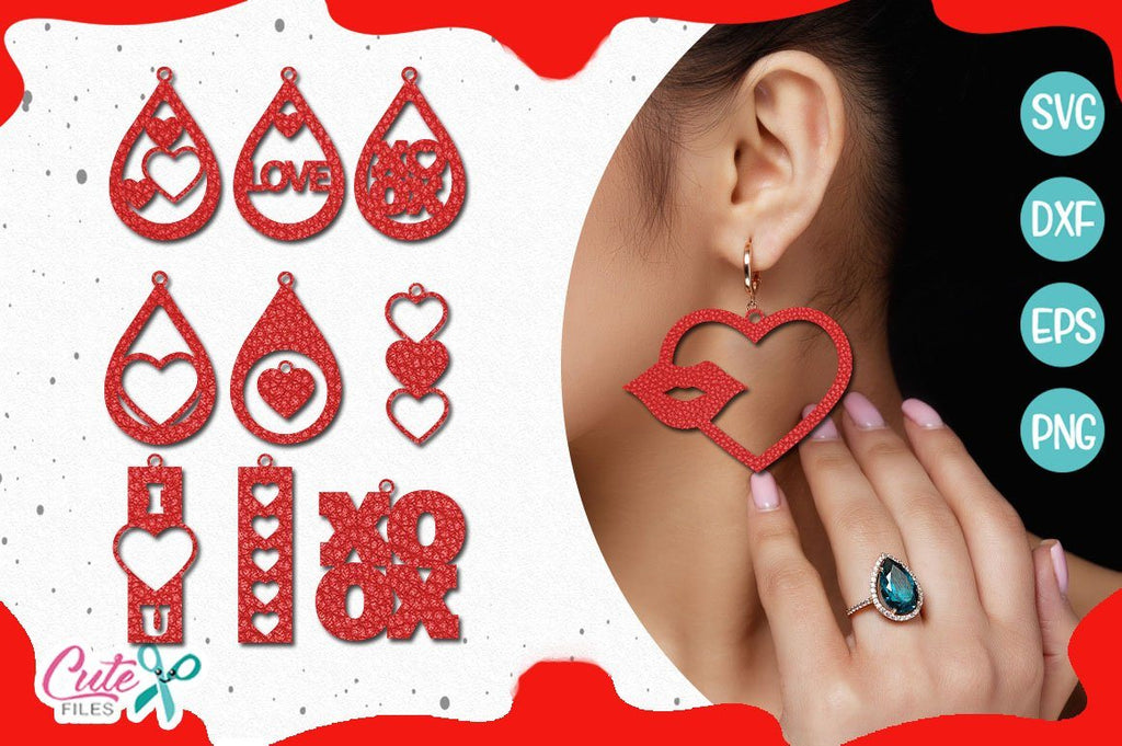 Valentines day set earring templante svg So Fontsy