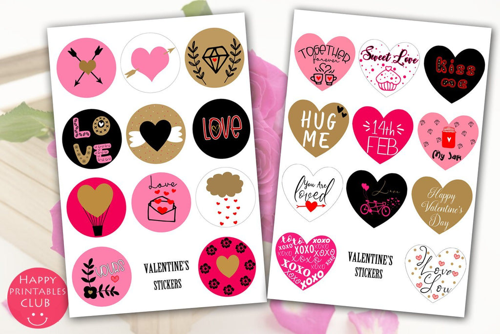 Printable Valentine's Day stickers, Valentines stickers print and cut, Valentines day sticker bundle, Love stickers
