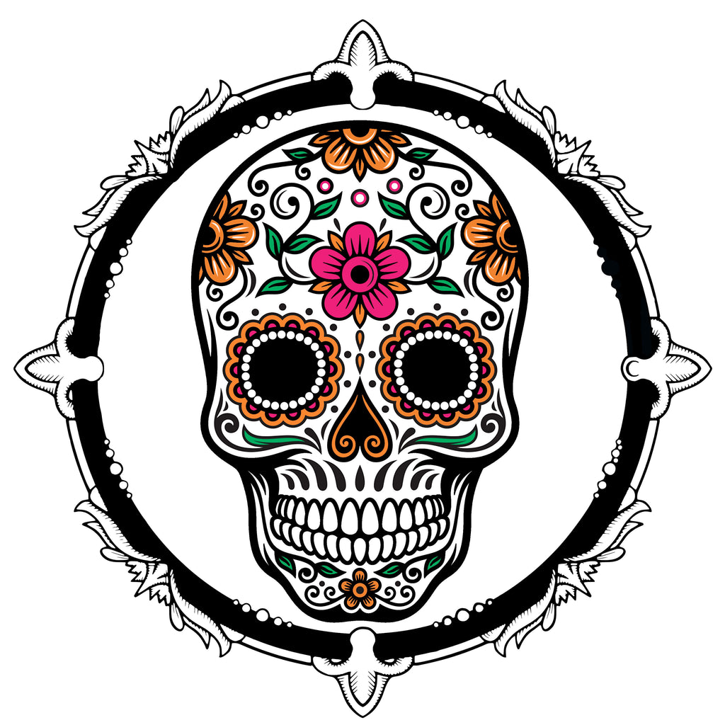 Sugar Skull With Flowers Colorful PNG