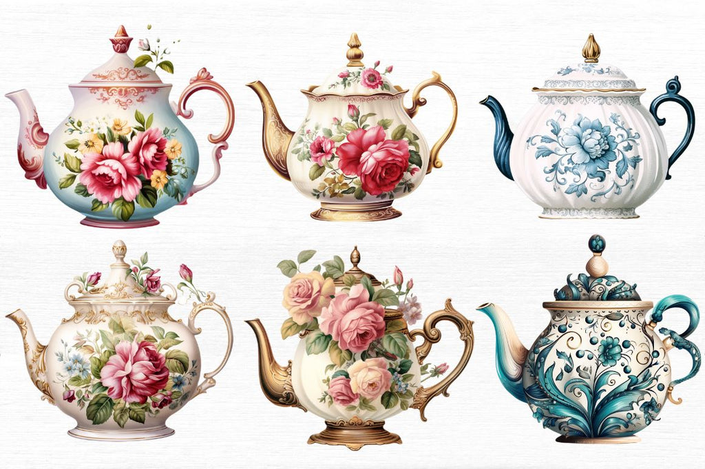6 Vintage Teapots Clipart  The Digital Download Shop