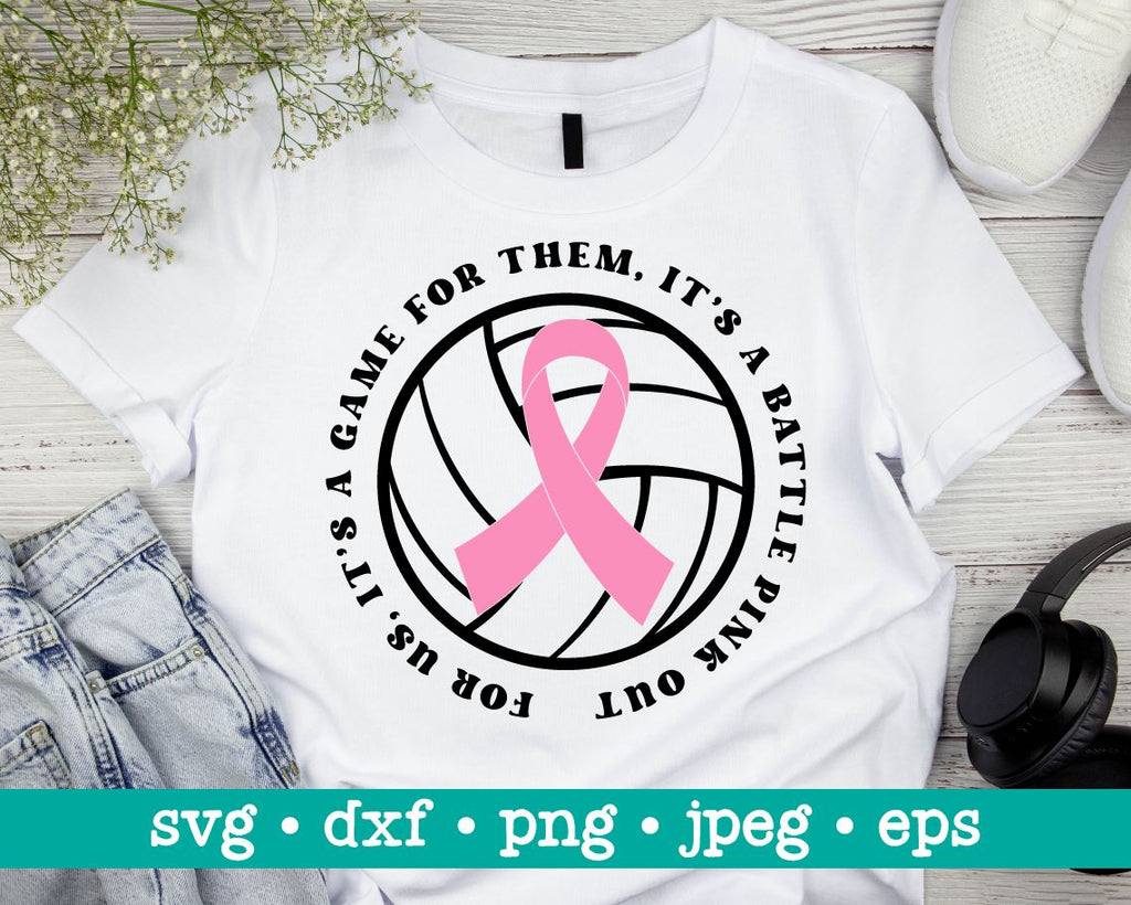 Breast Cancer Volleyball Svg, Pink Volleyball with Ribbon