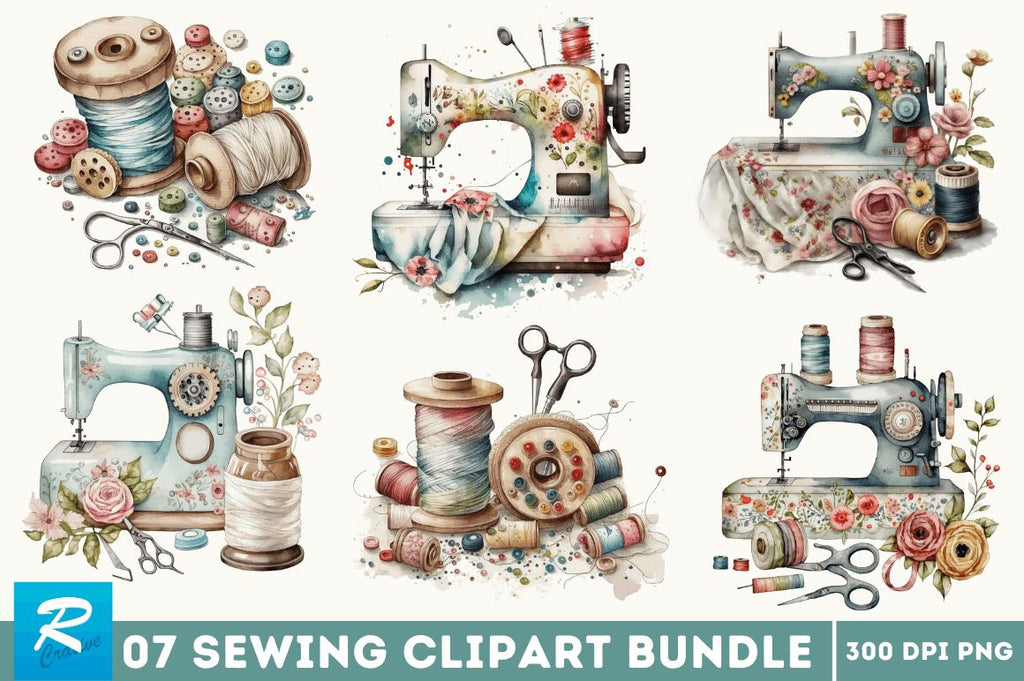 Watercolor Sewing Clipart Bundle - So Fontsy
