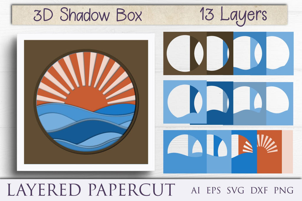 Waves shadow box svg, Ocean 3d layered papercut svg, Summer svg - So Fontsy