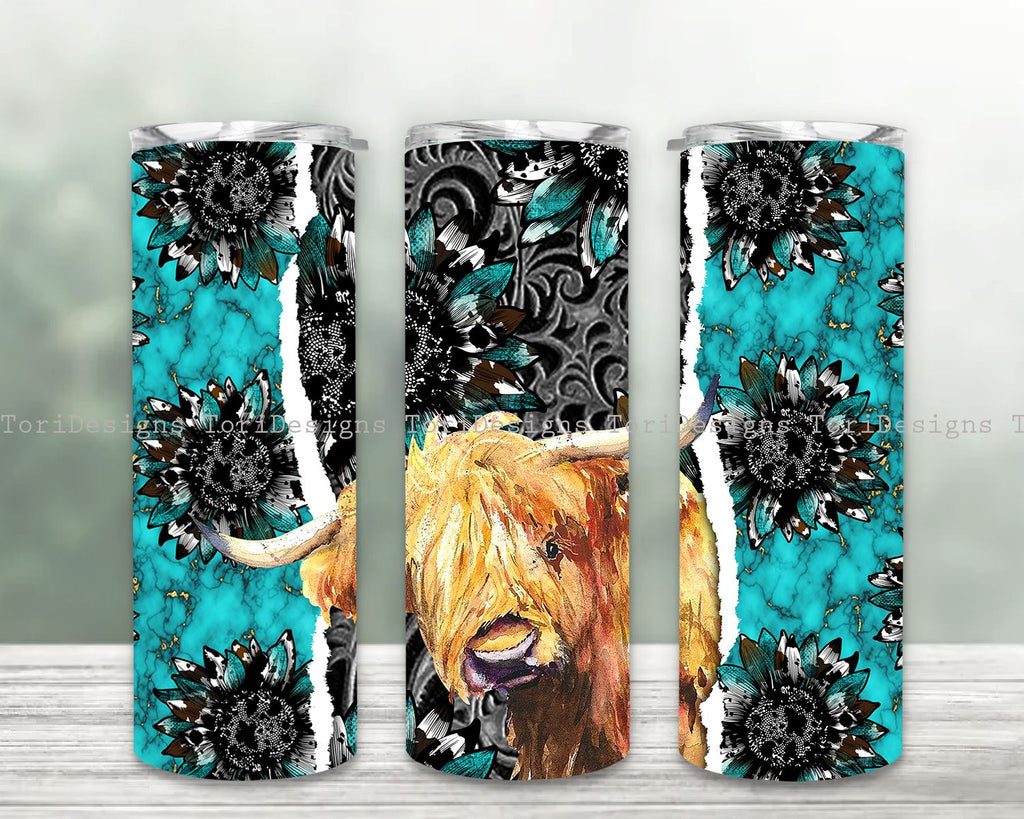 Western Tumbler Png, Highland Cow Tumbler Wrap PNG Design Cowgirl Bull ...