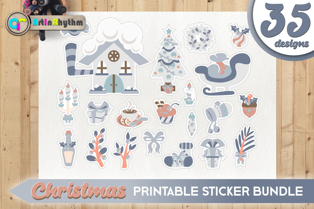 White Christmas Sticker Bundle / Printable PNG Clipart - So Fontsy