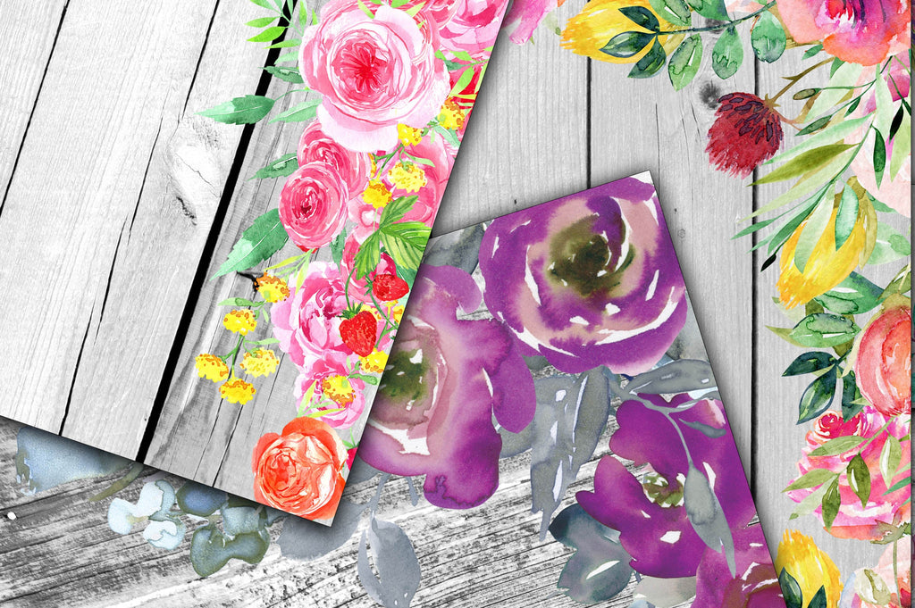 White Wood Floral Digital Papers - So Fontsy