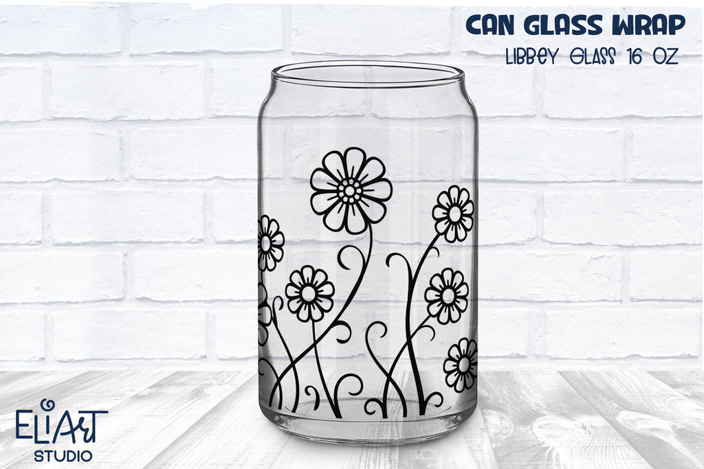 Floral LIBBEY GLASS SVG Flowers Beer Can Glass Svg Libbey 