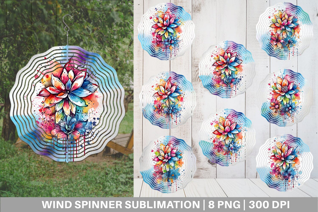 Wind Spinner Watercolor Splash Art Flower - So Fontsy