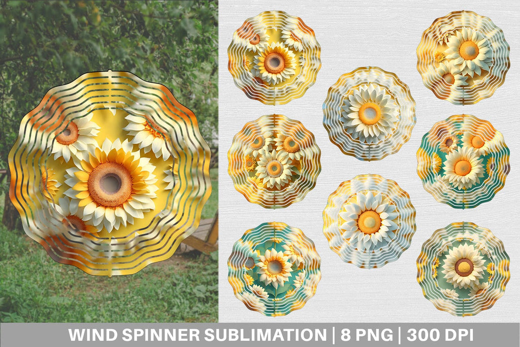 3D Sunflowers Daisies Wind Spinner | Sublimation Spinner - So Fontsy